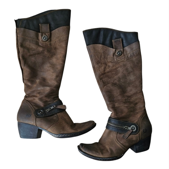 BORN Brown Suede Leather Snub Nosed Mid Calf Boots Size 7.5 - Picture 1 of 8